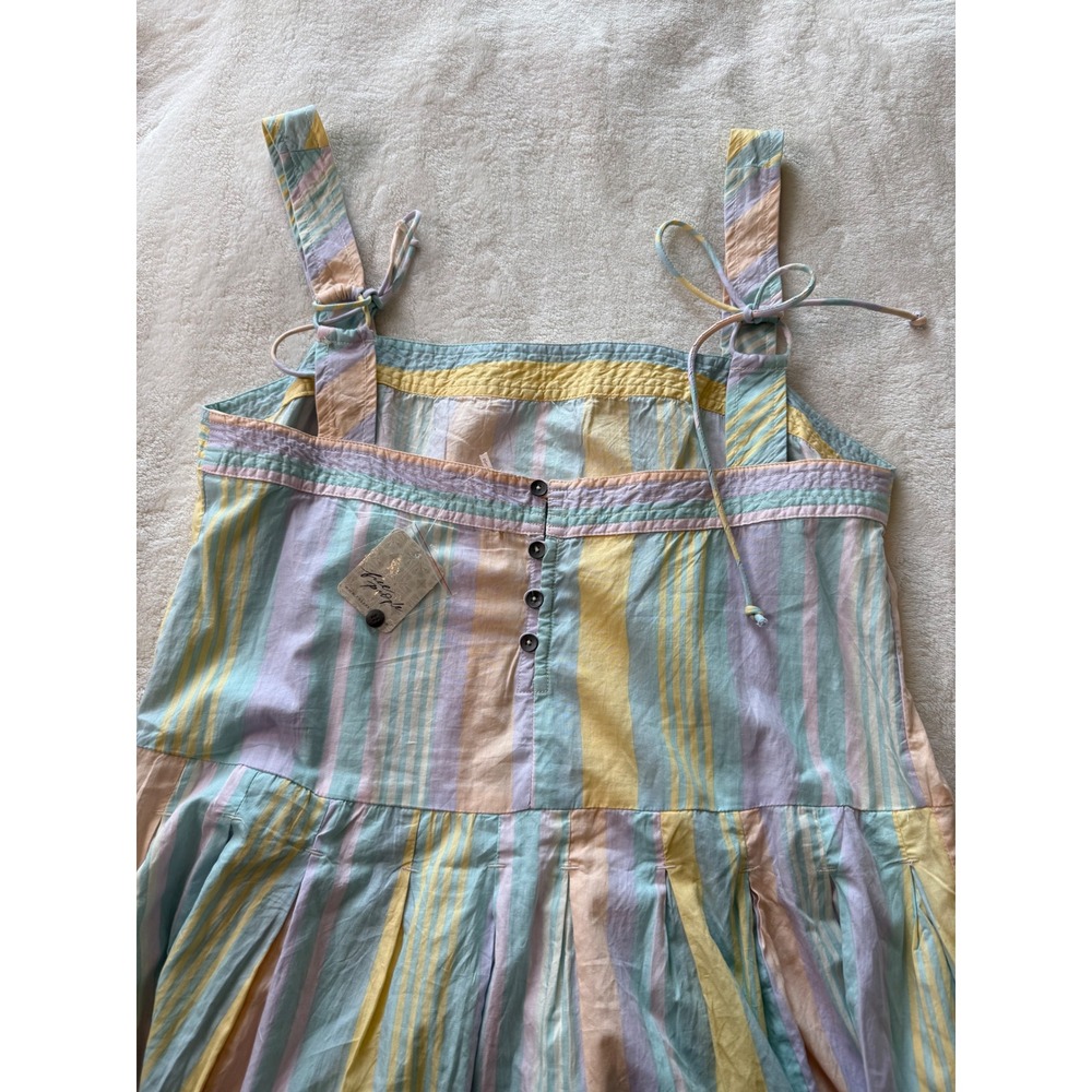 Free People Pastel Stripe Cotton Midi Dress Sleeveless Tie Back OB2142447 L NEW - Picture 10 of 10